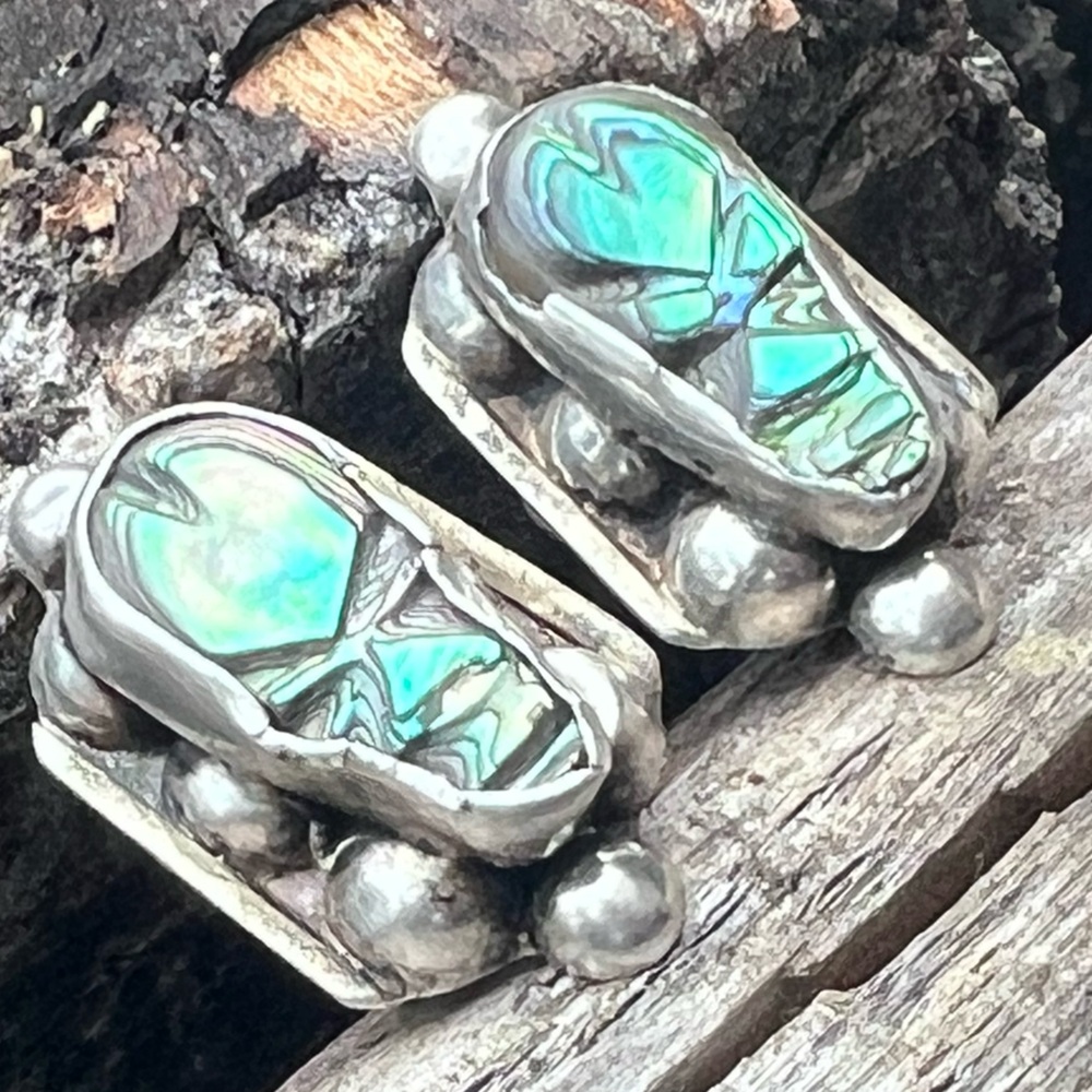 Vintage Taxco Mexico Sterling Silver Abalone Screw-Back Earrings – Stamped 925 - Picture 9 of 10